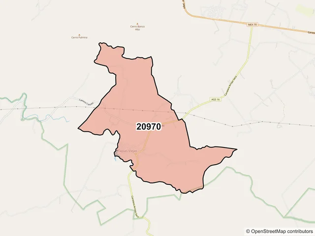 Mapa del código postal 20970, Jesús María, Aguascalientes