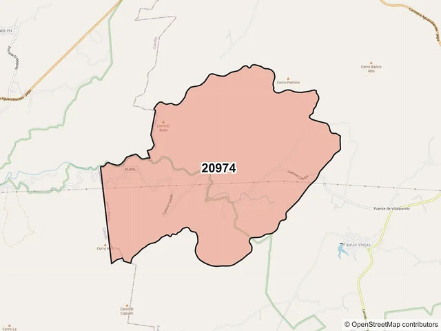 Mapa del código postal 20974, Jesús María, Aguascalientes