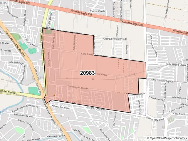 Mapa del código postal 20983, Jesús María, Aguascalientes