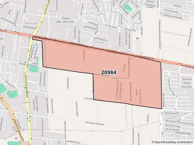Mapa del código postal 20984, Jesús María, Aguascalientes