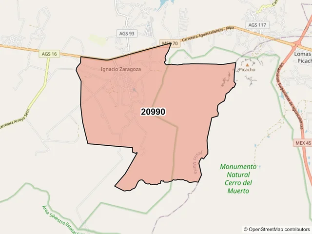 Mapa del código postal 20990, Jesús María, Aguascalientes