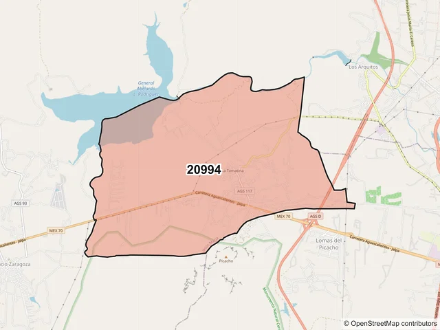 Mapa del código postal 20994, Jesús María, Aguascalientes