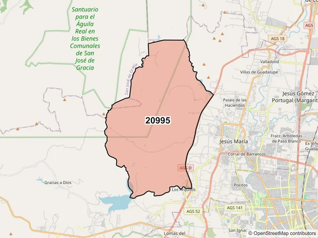 Mapa del código postal 20995, Jesús María, Aguascalientes