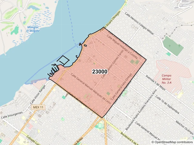 Mapa del código postal 23000, La Paz, Baja California Sur