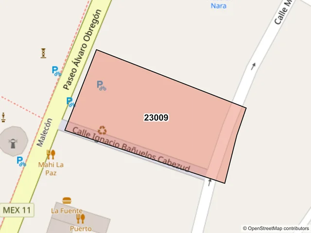 Mapa del código postal 23009, La Paz, Baja California Sur