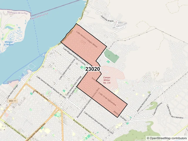 Mapa del código postal 23020, La Paz, Baja California Sur