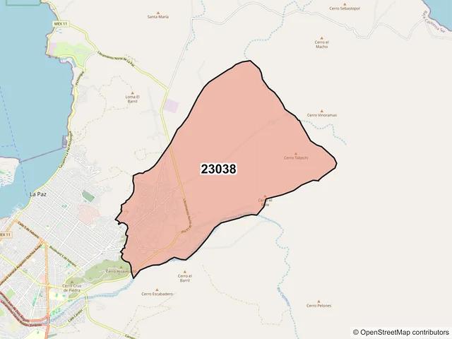 Mapa del código postal 23038, La Paz, Baja California Sur