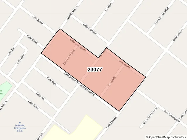Mapa del código postal 23077, La Paz, Baja California Sur