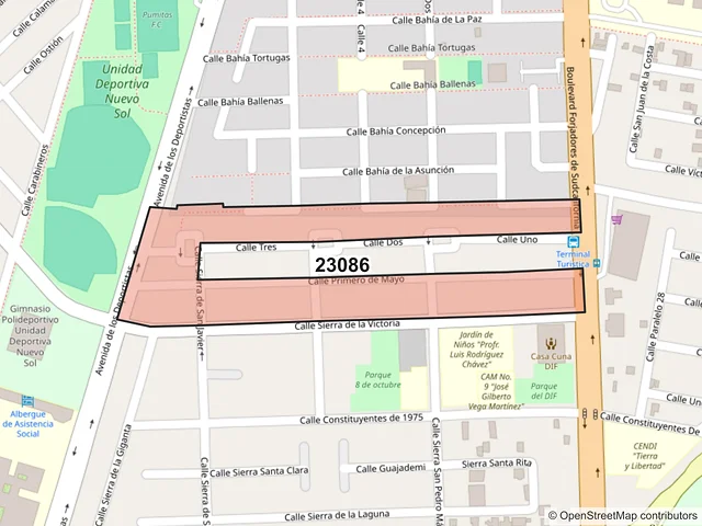 Mapa del código postal 23086, La Paz, Baja California Sur