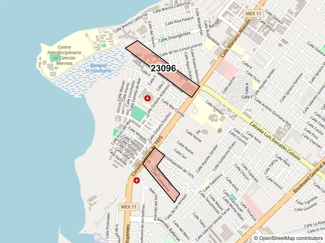 Mapa del código postal 23096, La Paz, Baja California Sur