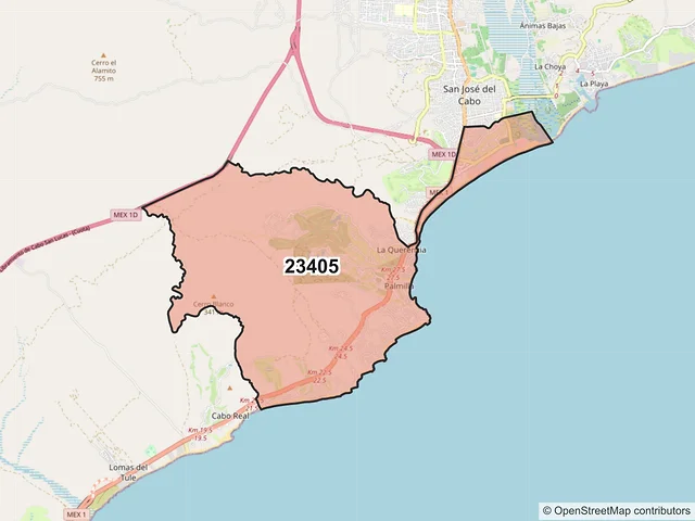 Mapa del código postal 23405, Los Cabos, Baja California Sur