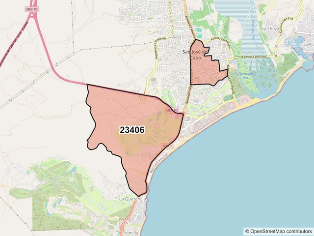 Mapa del código postal 23406, Los Cabos, Baja California Sur