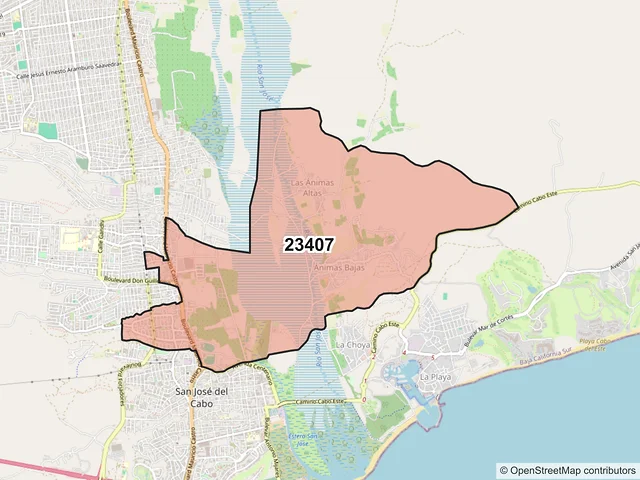 Mapa del código postal 23407, Los Cabos, Baja California Sur