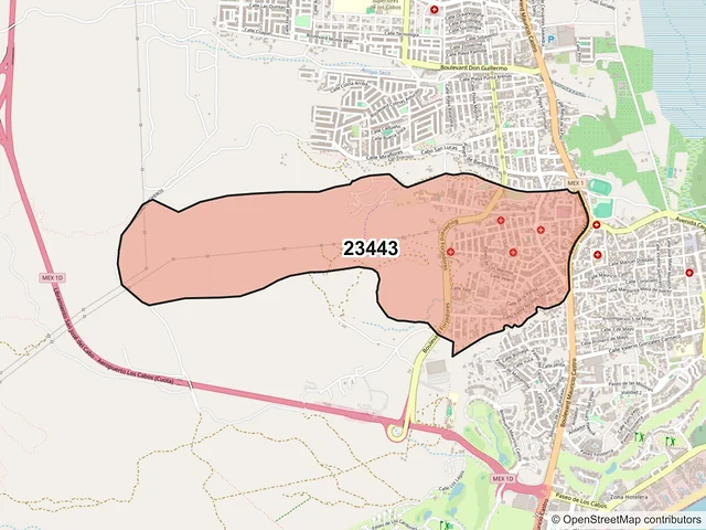 Mapa del código postal 23443, Los Cabos, Baja California Sur