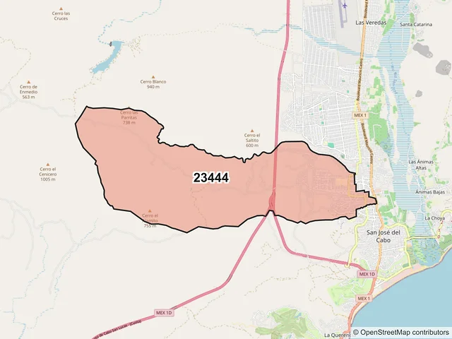 Mapa del código postal 23444, Los Cabos, Baja California Sur
