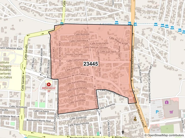 Mapa del código postal 23445, Los Cabos, Baja California Sur