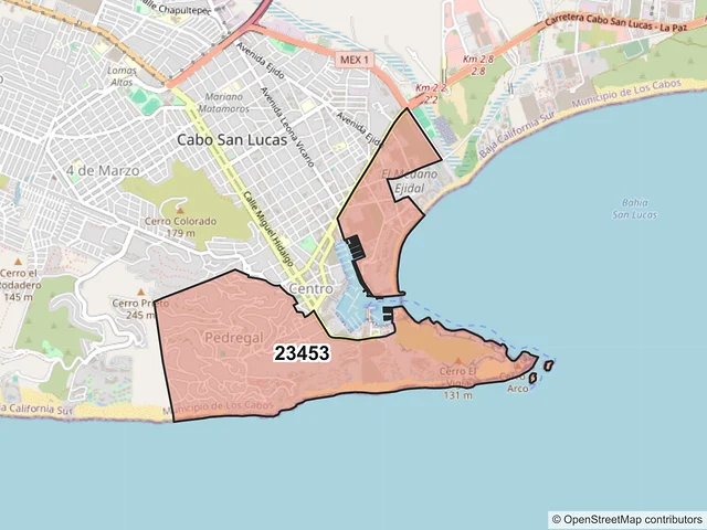 Mapa del código postal 23453, Los Cabos, Baja California Sur