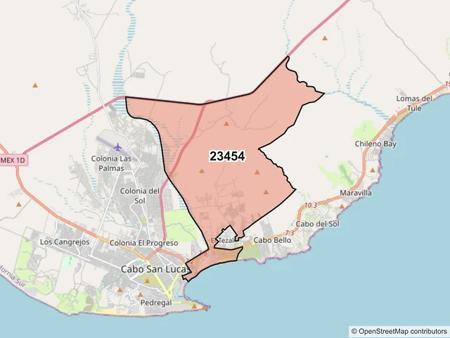 Mapa del código postal 23454, Los Cabos, Baja California Sur
