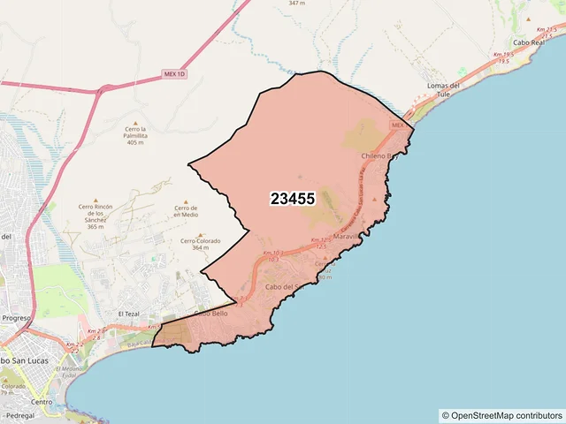 Mapa del código postal 23455, Los Cabos, Baja California Sur