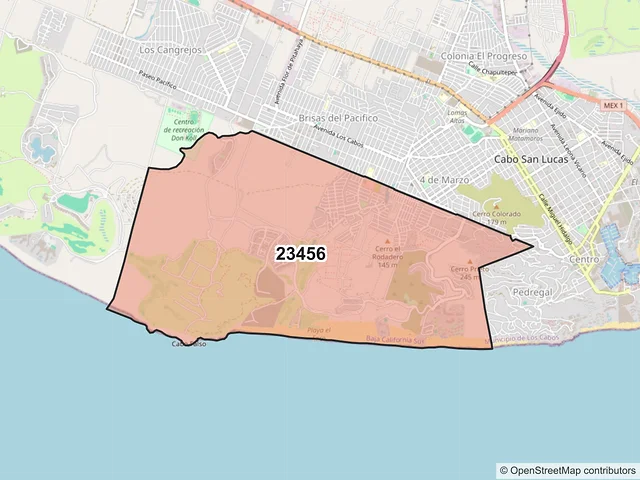 Mapa del código postal 23456, Los Cabos, Baja California Sur
