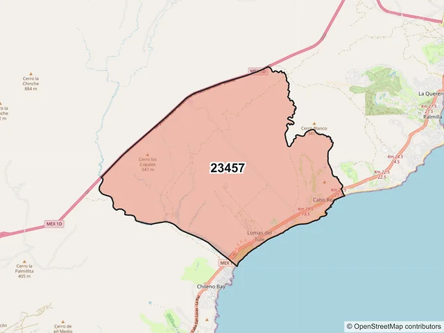 Mapa del código postal 23457, Los Cabos, Baja California Sur