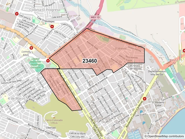 Mapa del código postal 23460, Los Cabos, Baja California Sur