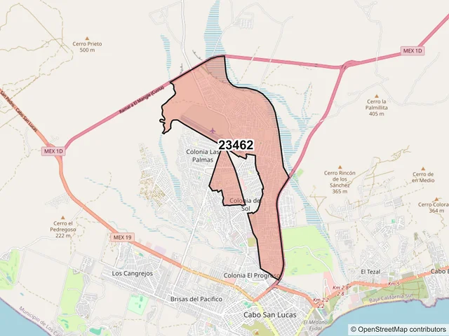 Mapa del código postal 23462, Los Cabos, Baja California Sur