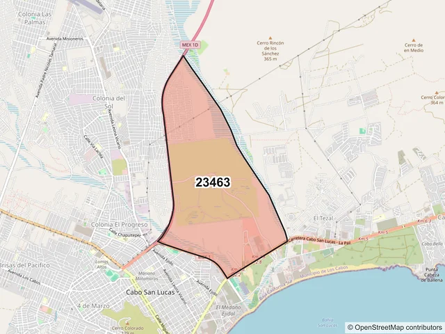 Mapa del código postal 23463, Los Cabos, Baja California Sur