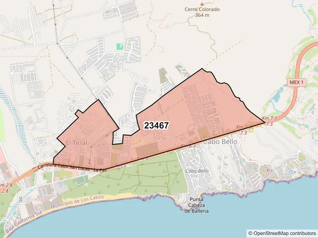 Mapa del código postal 23467, Los Cabos, Baja California Sur
