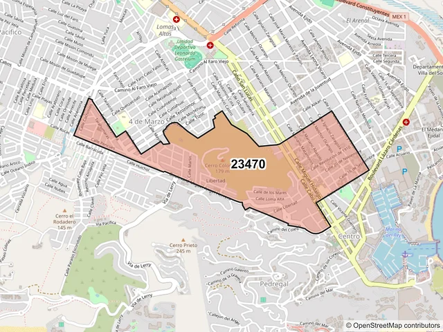 Mapa del código postal 23470, Los Cabos, Baja California Sur