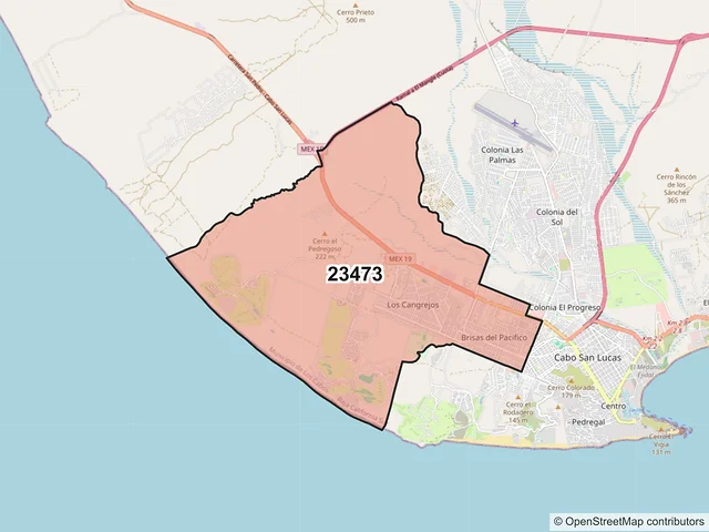 Mapa del código postal 23473, Los Cabos, Baja California Sur