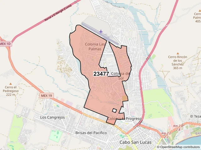Mapa del código postal 23477, Los Cabos, Baja California Sur
