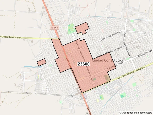 Mapa del código postal 23600, Comondú, Baja California Sur