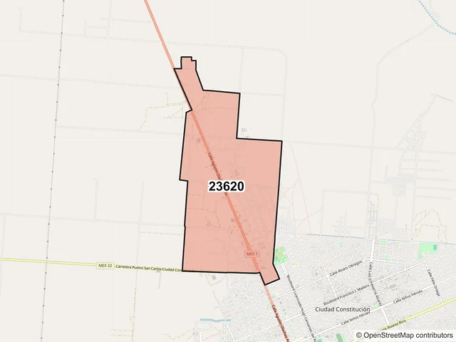 Mapa del código postal 23620, Comondú, Baja California Sur