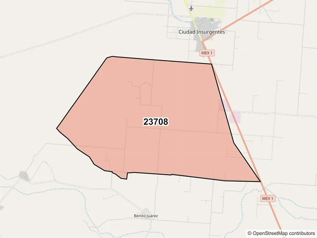 Mapa del código postal 23708, Comondú, Baja California Sur