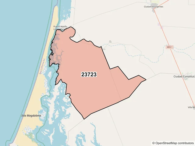 Mapa del código postal 23723, Comondú, Baja California Sur