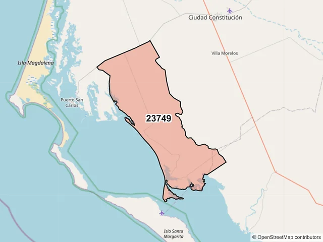 Mapa del código postal 23749, Comondú, Baja California Sur