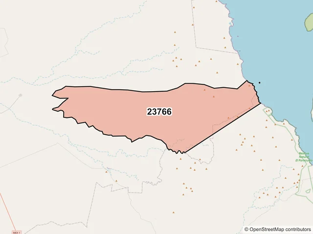Mapa del código postal 23766, Comondú, Baja California Sur