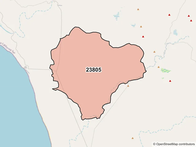 Mapa del código postal 23805, Comondú, Baja California Sur