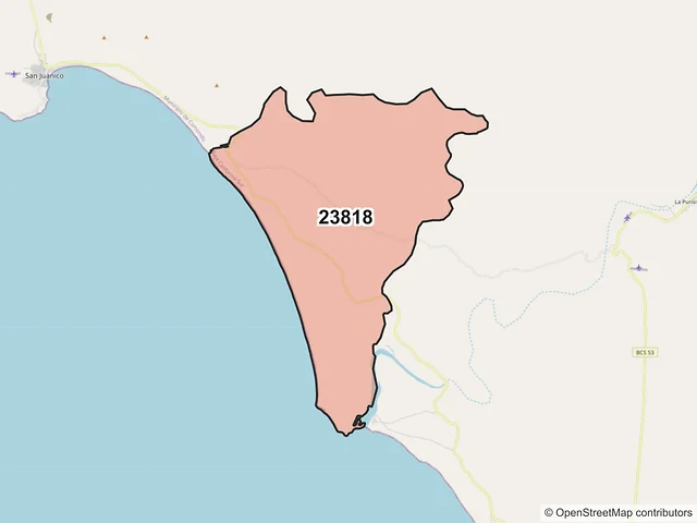 Mapa del código postal 23818, Comondú, Baja California Sur