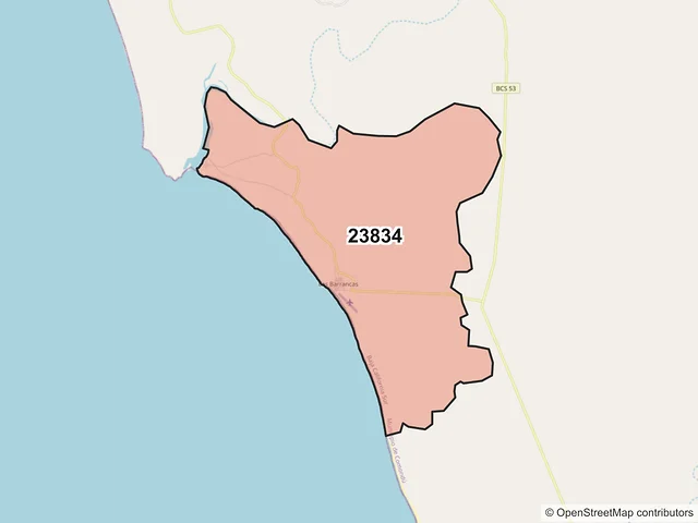 Mapa del código postal 23834, Comondú, Baja California Sur