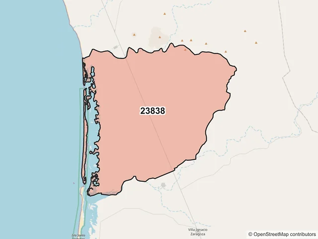 Mapa del código postal 23838, Comondú, Baja California Sur