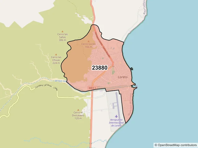 Mapa del código postal 23880, Loreto, Baja California Sur