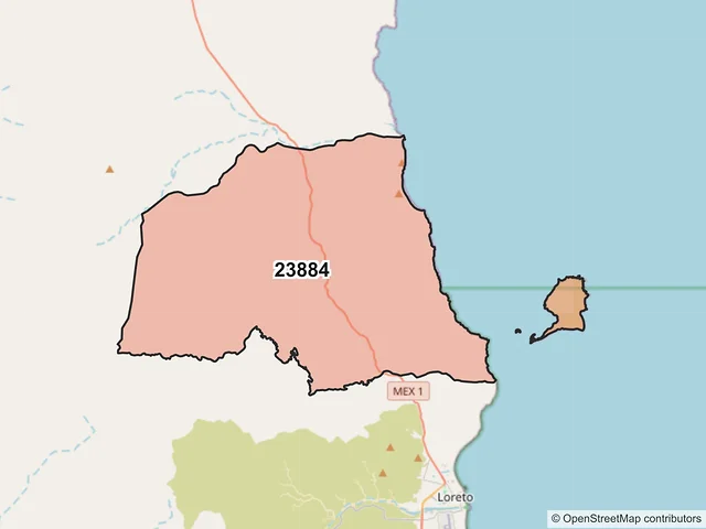Mapa del código postal 23884, Loreto, Baja California Sur