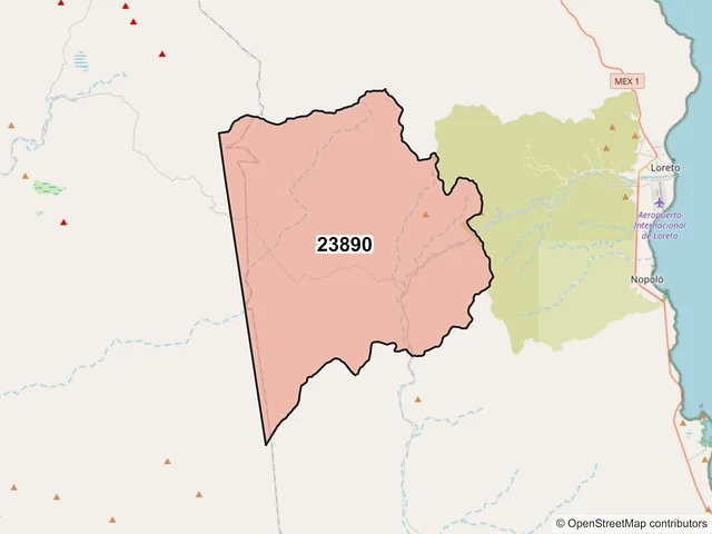 Mapa del código postal 23890, Loreto, Baja California Sur