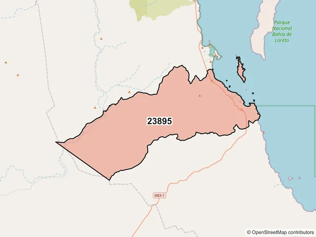 Mapa del código postal 23895, Loreto, Baja California Sur