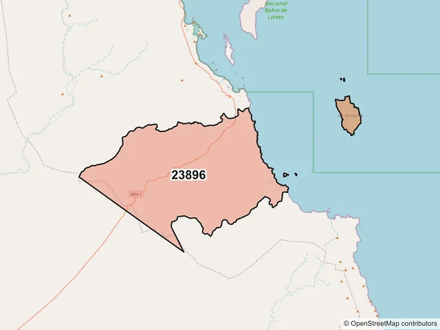 Mapa del código postal 23896, Loreto, Baja California Sur