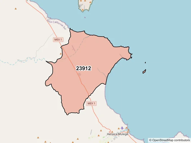 Mapa del código postal 23912, Mulegé, Baja California Sur