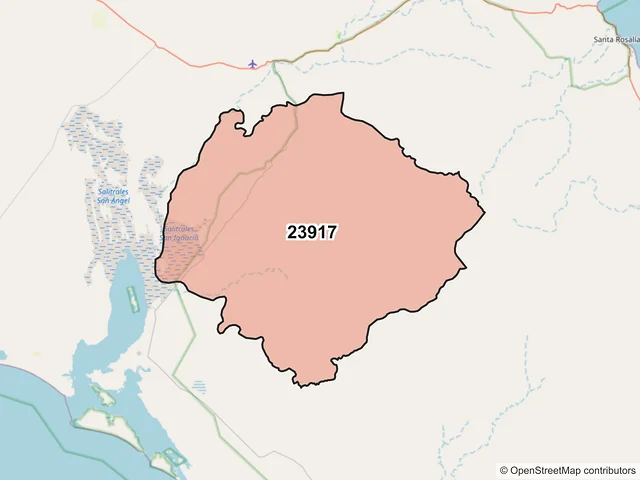 Mapa del código postal 23917, Mulegé, Baja California Sur