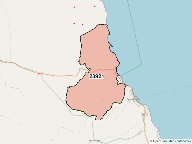 Mapa del código postal 23921, Mulegé, Baja California Sur